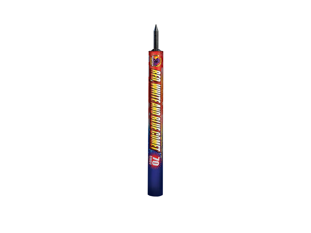 Red White and Blue Crackling Comet Candle, 70 shots