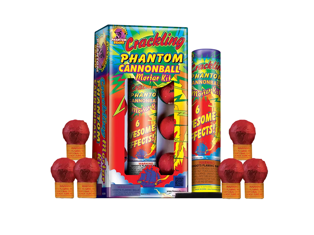Crackling Phantom Cannon Ball Mortar Kit, 6 pieces