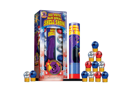 Red, White And Blue Aerial Shell Show, 12 shells
